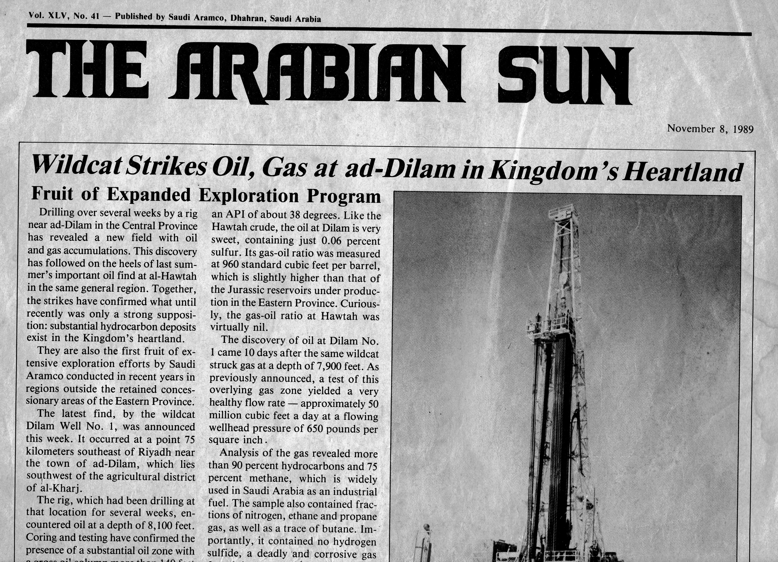 A newspaper with a picture of a drilling rig

AI-generated content may be incorrect.